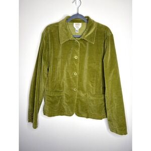 Talbots Olive Green Stretch Velvet Blazer Jacket Women's 16 Button Front
